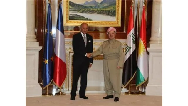 French foreign minister arrived in Erbil for talks with President Barzani on crisis in the region