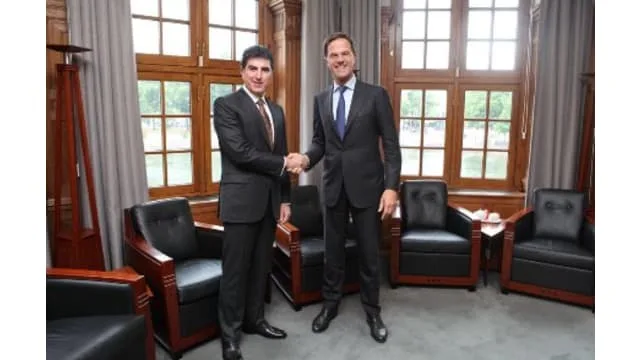 Kurdistan Region Prime Minister Nechirvan Barzani received by Mark Rutte, Prime Minister of the Netherlands, at his office in The Hague.