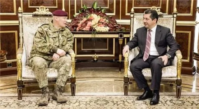 Chancellor Masrour Barzani meets with Lieutenant General Sir John Lorimer UK Defense Senior Advisor on the Middle East