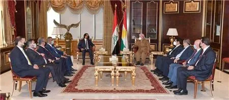 President Masoud Barzani welcomes the Muhammad Al-Halbusi the speaker of the Iraqi parliament