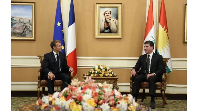 France’ President Emmanuel Macron arrives in Erbil for first time