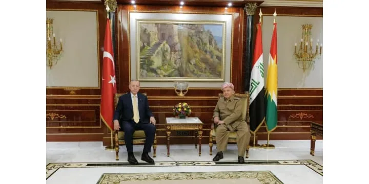 President Masoud Barzani received President Recep Tayyip Erdogan of Türkiye in Erbil on Monday evening.