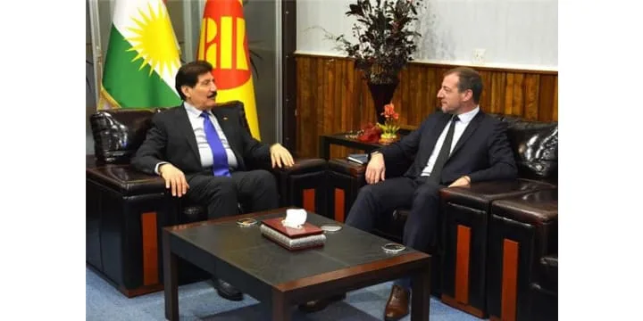 Fazil Mirani, head of the Political Bureau’s Standing Committee, welcomed Yann Braem, France’s Consul General in Erbil.
